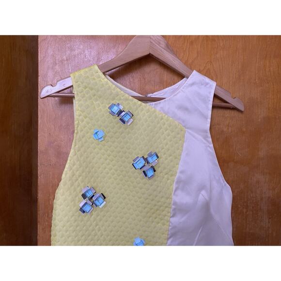 3.1 Philip Lim Yellow Silk Sequin Asymmetrical Dress Sculptural Mod Artsy Sz 6 - Picture 3 of 9